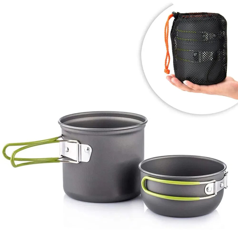 Camping Cooking Pots And Pans - Camping Cookware Mess Kit Ultralight Camping