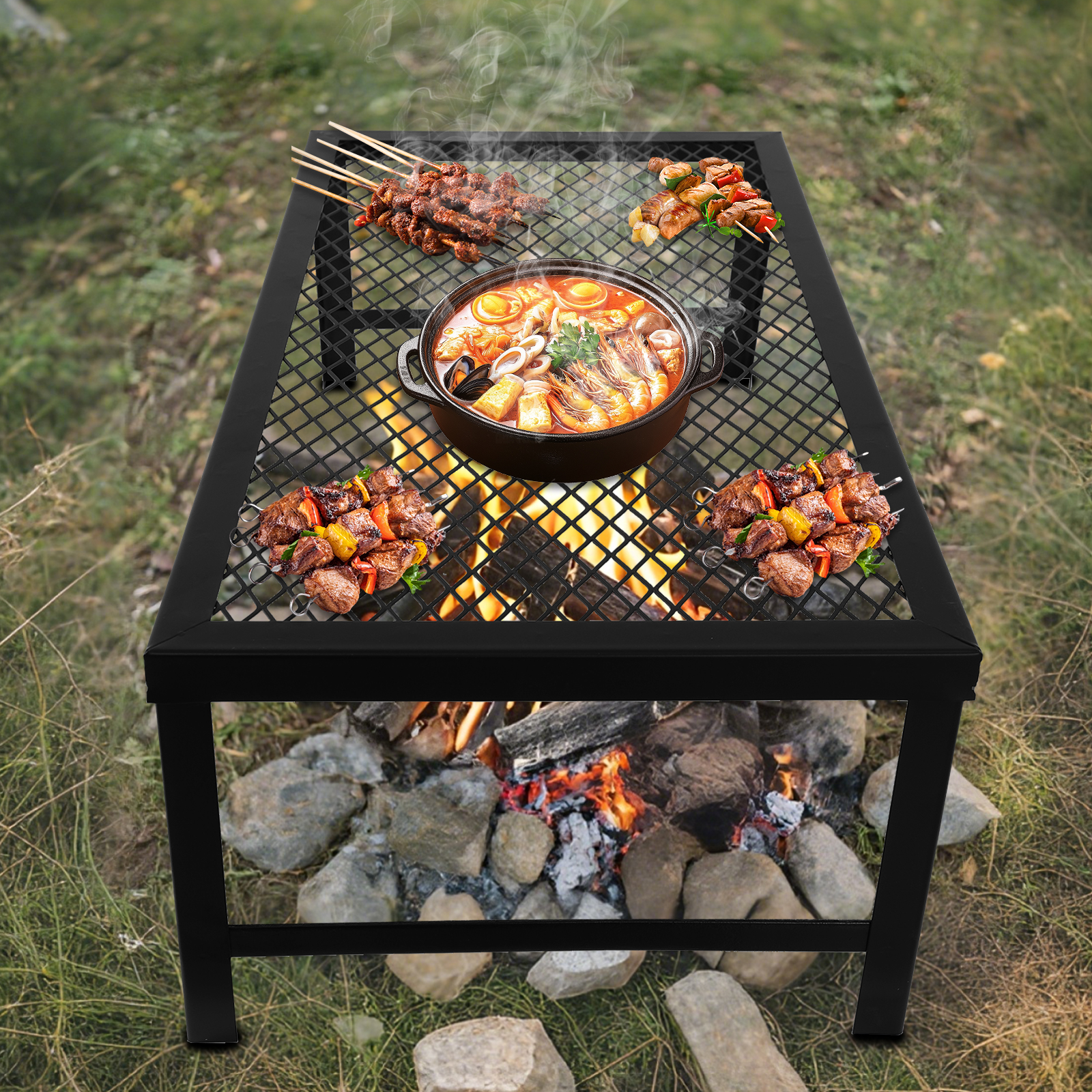 Camping Cooking Grate - Portable Foldable Camping Grill Fire Pit
