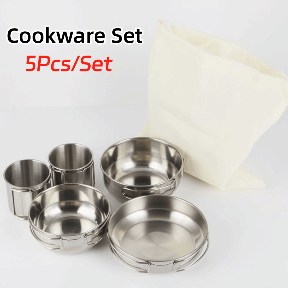 Camping Cooking Pot - 5Pcs 304 Stainless Steel Camping Cookware