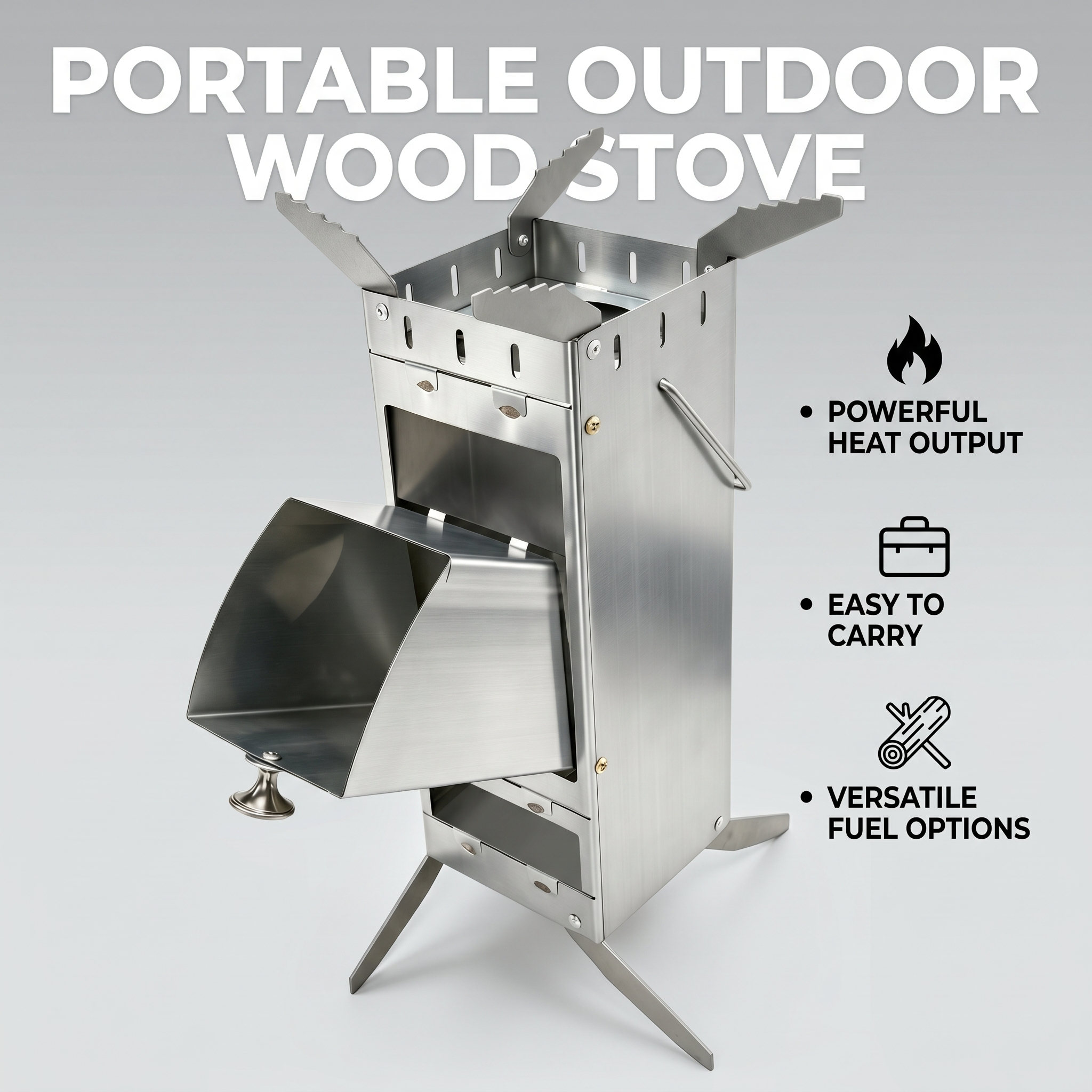 Camping Cooking Heater - Portable Foldable Rocket Stove 304 Stainless