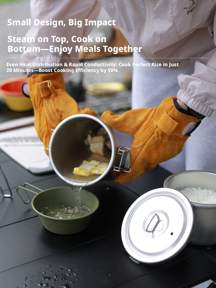 Camping Cooking Pot - Outdoor multifunctional 1.8L stainless steel cooking