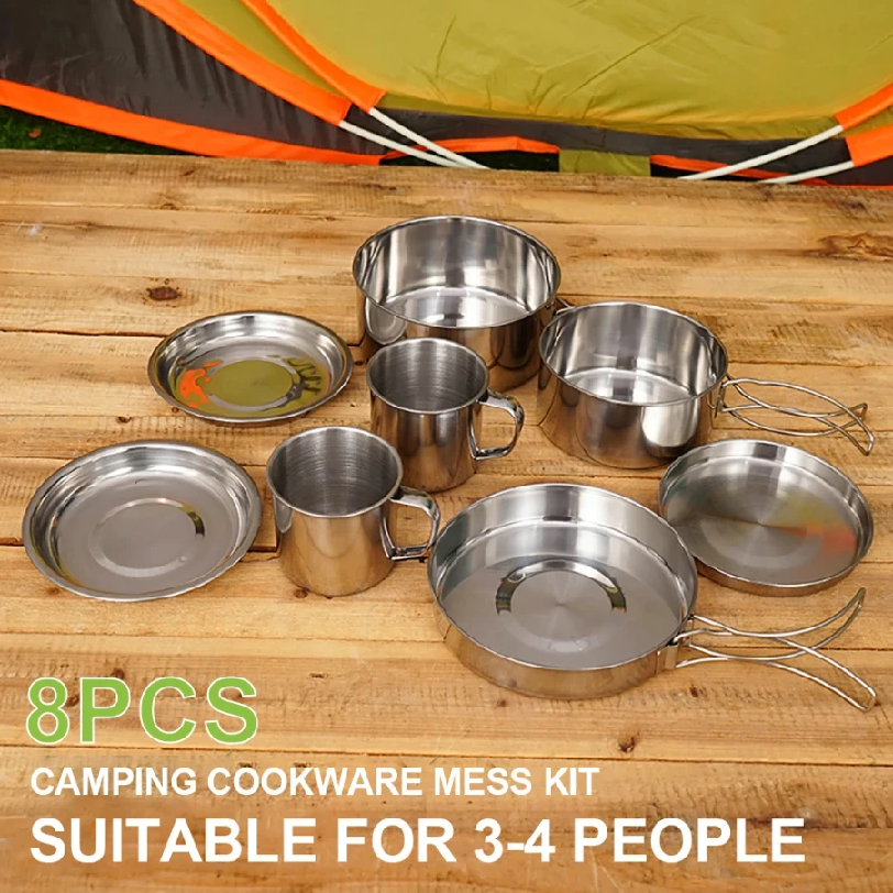 8pcs/Set Camping Cookware Mess - Camping Cooking Cylinder recension och pris