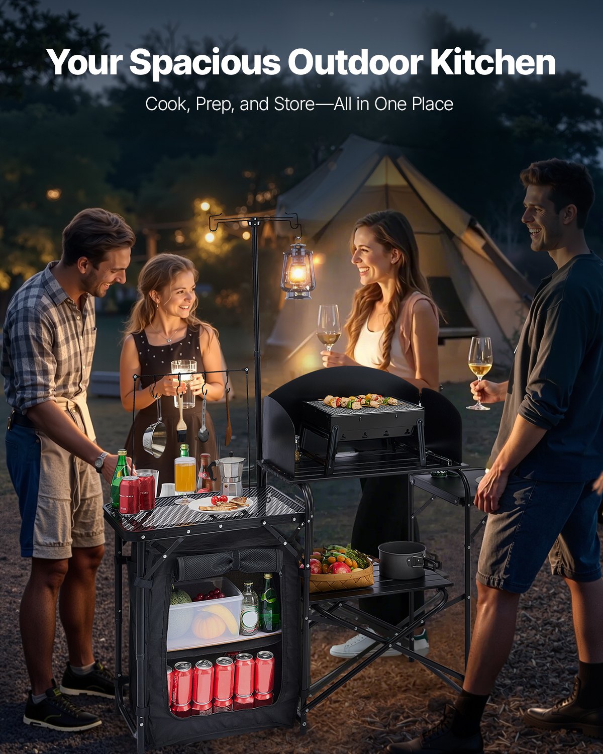Camping Kitchen Table Portable - Camping Cooking Table With Windshield recension och pris
