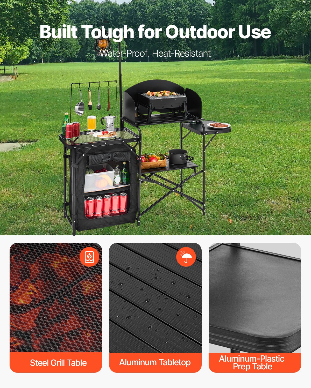 Camping Kitchen Table Portable - Camping Cooking Table With Windshield recension och pris