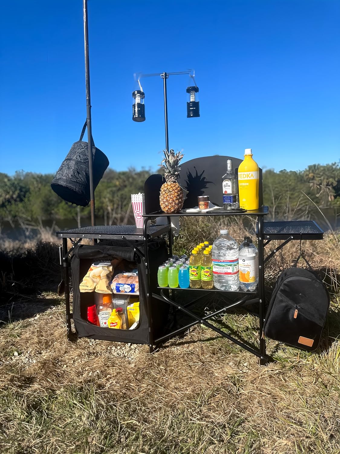Camping Kitchen Station with L - Camping Cooking Table With Windshield recension och pris