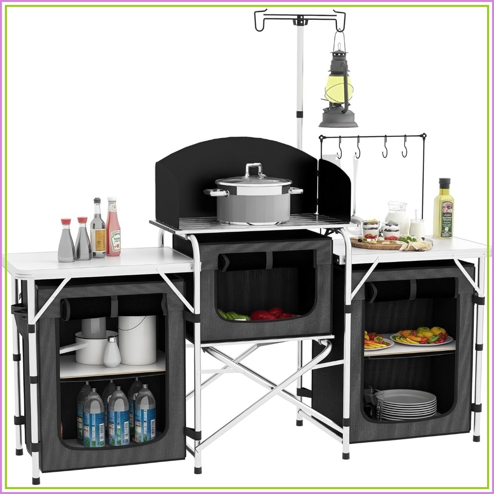 Portable Camping Kitchen Table - Camping Cooking Table With Windshield recension och pris