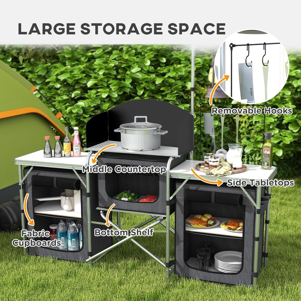 Portable Camping Kitchen Table - Camping Cooking Table With Windshield recension och pris