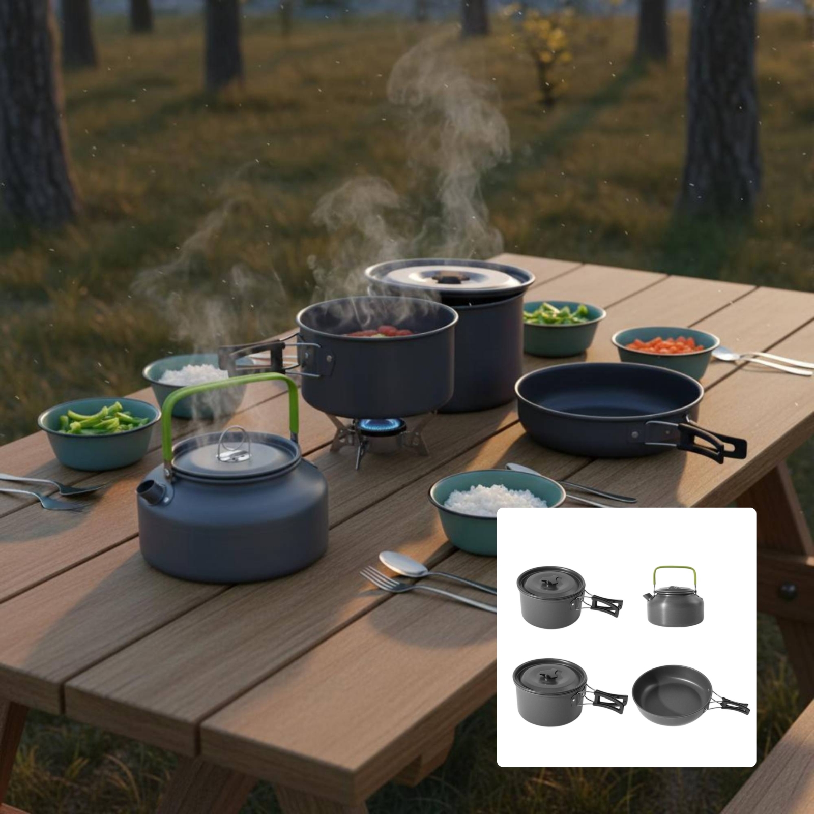 Camping Pot and Kettle Set Nes - Camping Cooking Pot recension och pris
