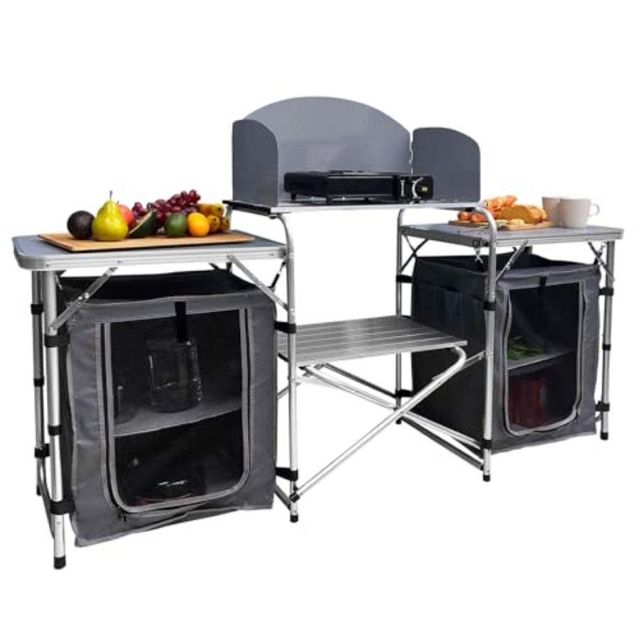 Camping Kitchen Table, Portabl - Camping Cooking Table With Windshield recension och pris