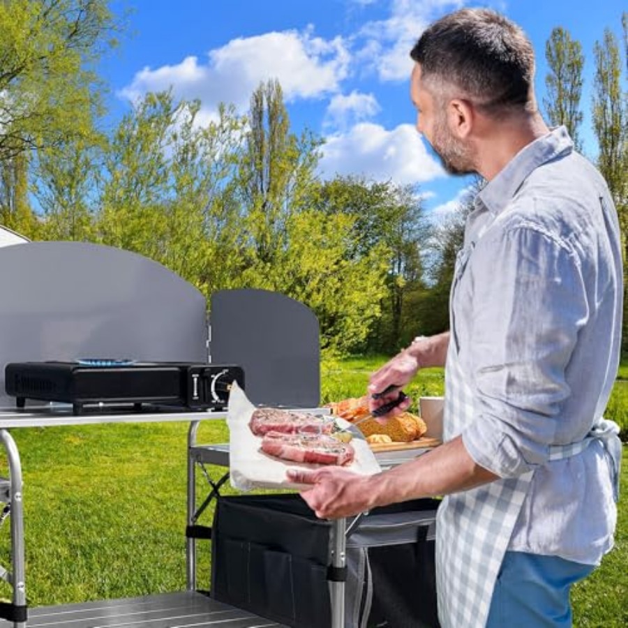 Camping Kitchen Table, Portabl - Camping Cooking Table With Windshield recension och pris
