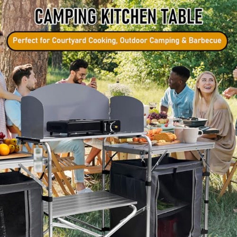 Camping Kitchen Table, Portabl - Camping Cooking Table With Windshield recension och pris
