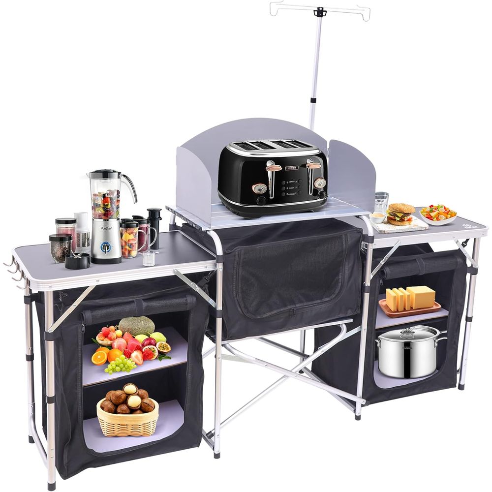 Portable Outdoor Cooking Stati - Camping Cooking Table With Windshield recension och pris