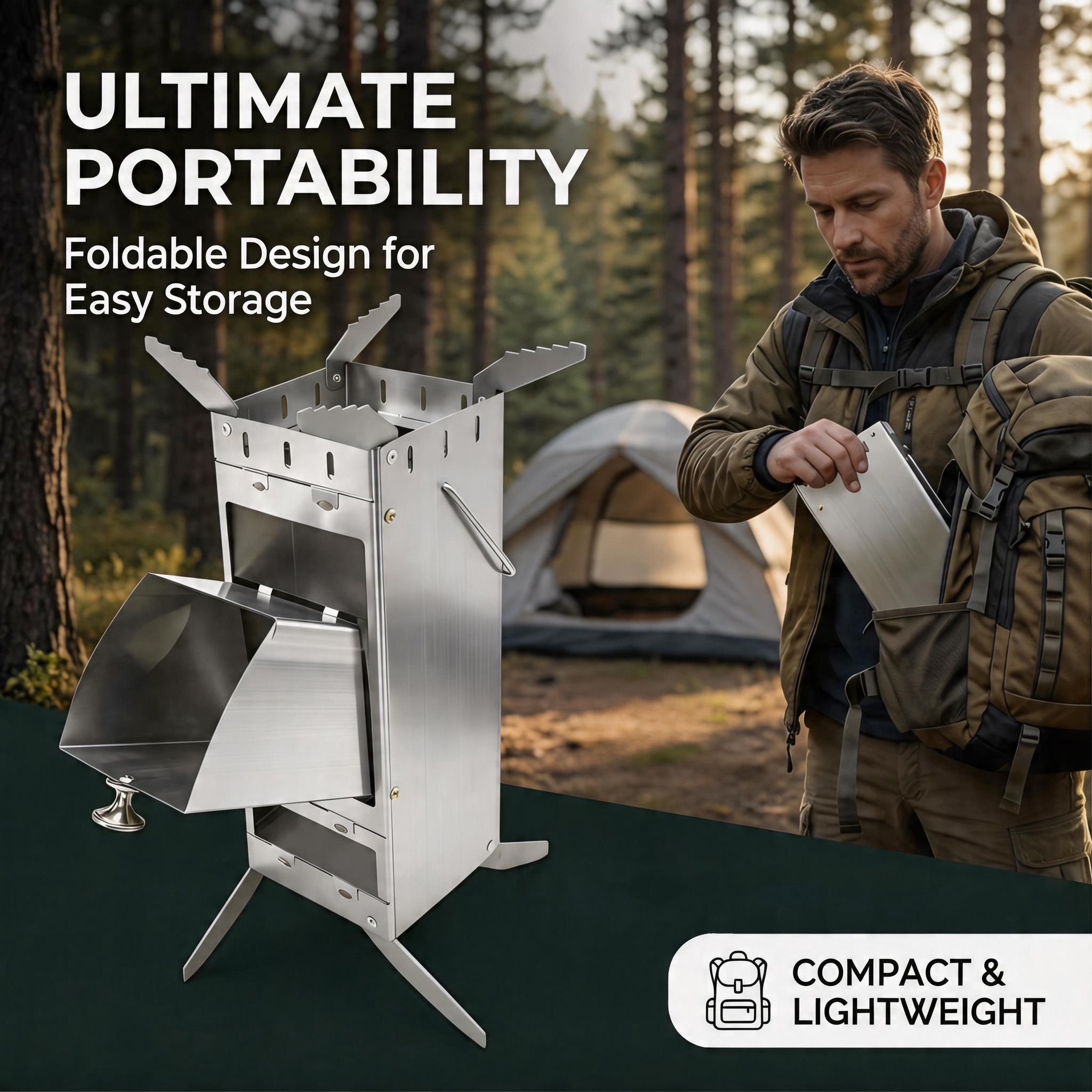 Portable Foldable Rocket Stove - Camping Cooking Heater recension och pris
