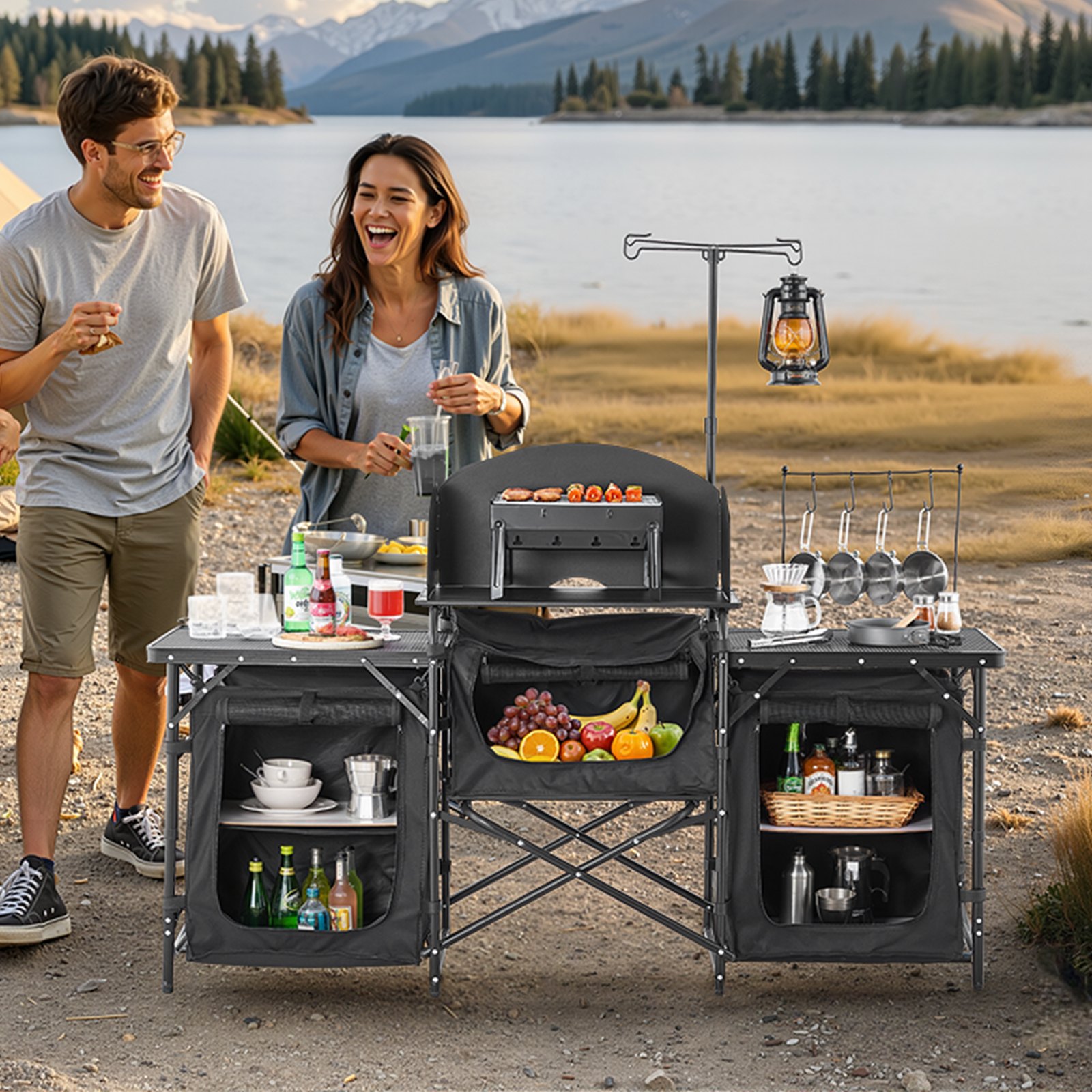 Camping Kitchen Table Portable - Camping Cooking Table With Windshield recension och pris