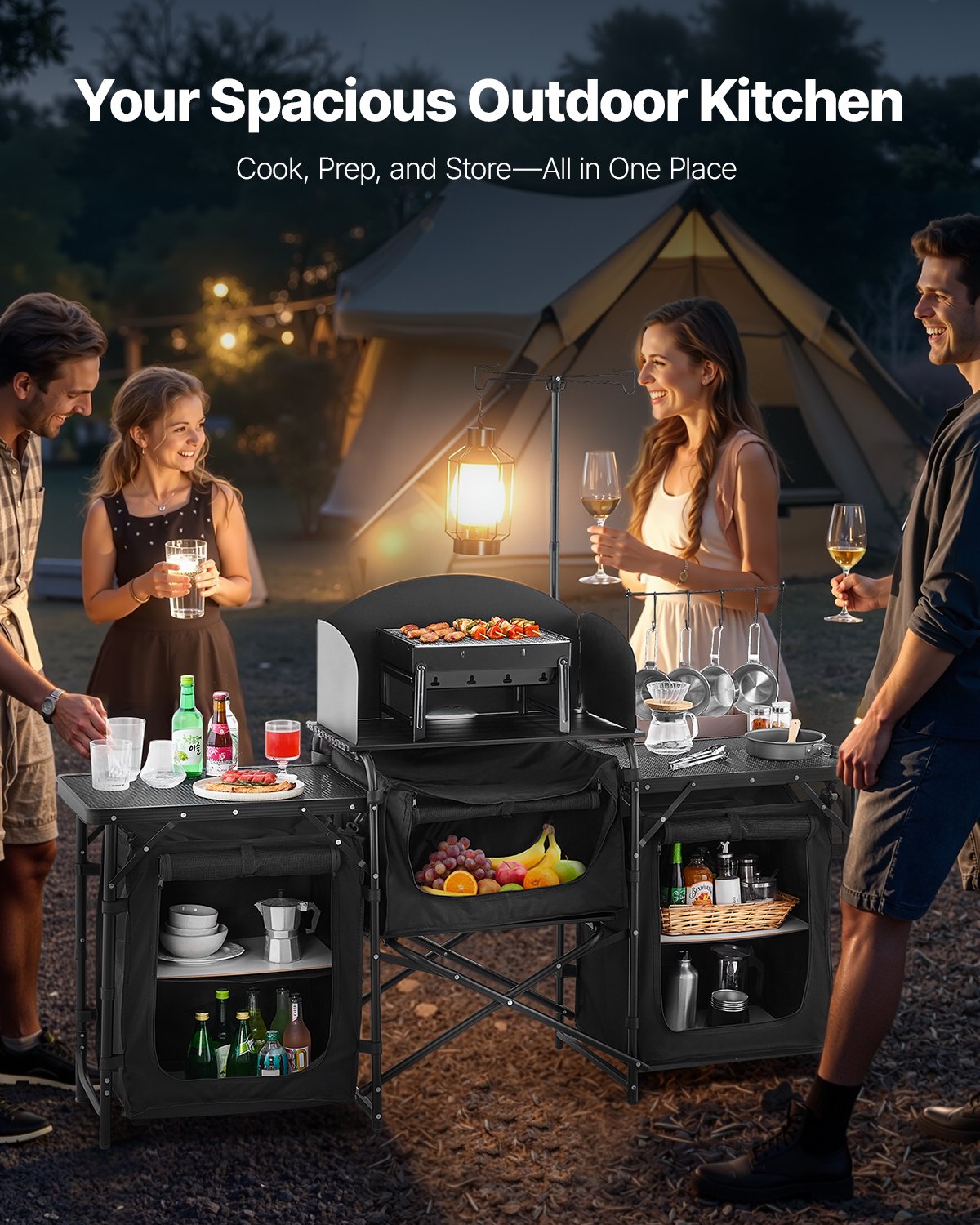 Camping Kitchen Table Portable - Camping Cooking Table With Windshield recension och pris